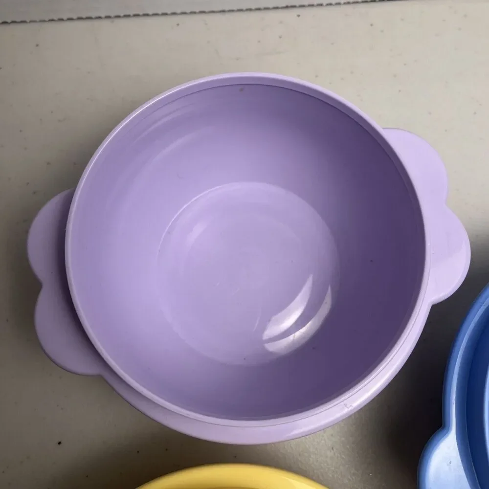 Tupperware #2514 Butterfly One Touch Containers Purple Yellow Blue NO lids 400ml
